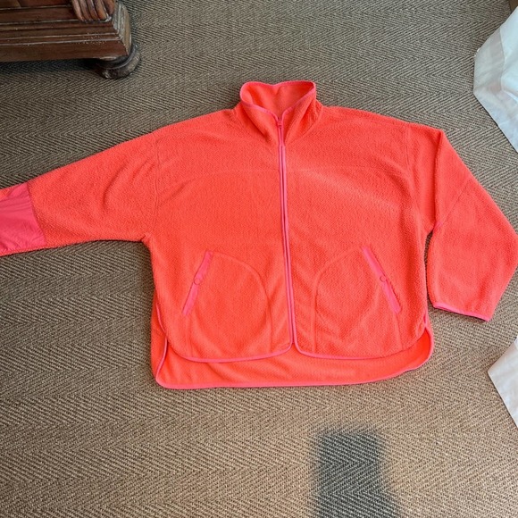 Free People Ziggy Up Fleece in Sundance Orange Zip Up Sweatshirt - Picture 5 of 12